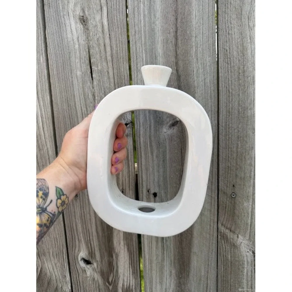 MCM Minimalist Geometric White Ceramic Hollow Circle Vase OS White Modernist Art
